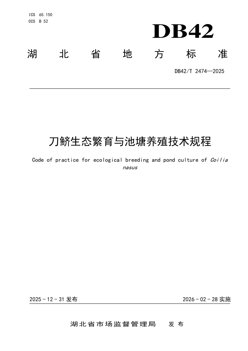 DB42/T 2474-2025 刀鲚生态繁育与池塘养殖技术规程