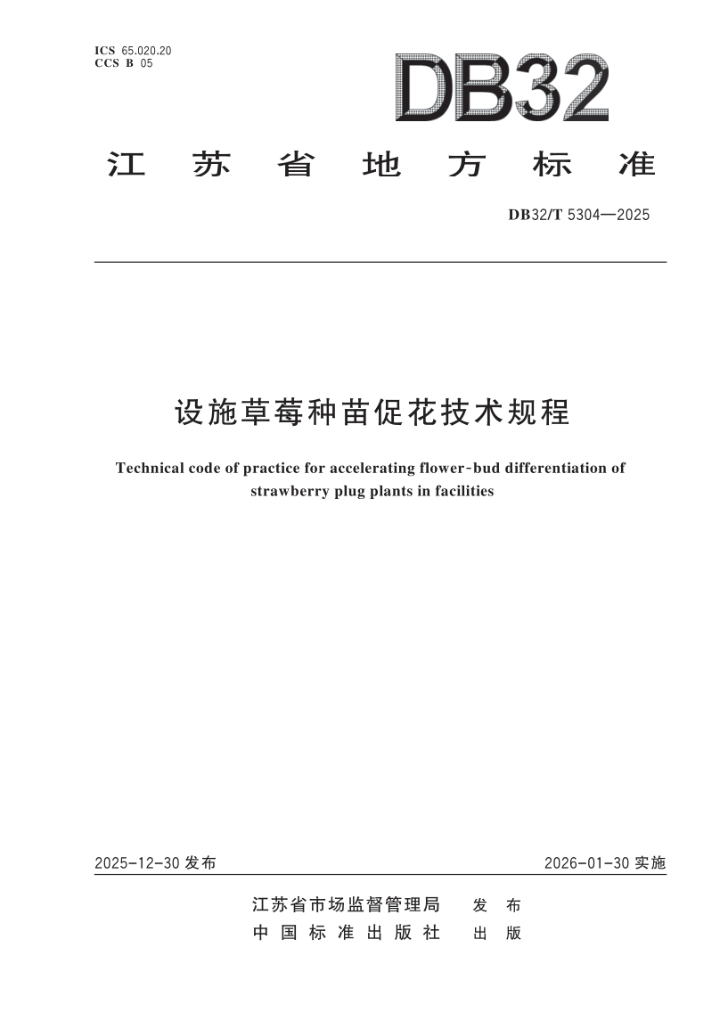 DB32/T 5304-2025 设施草莓种苗促花技术规程