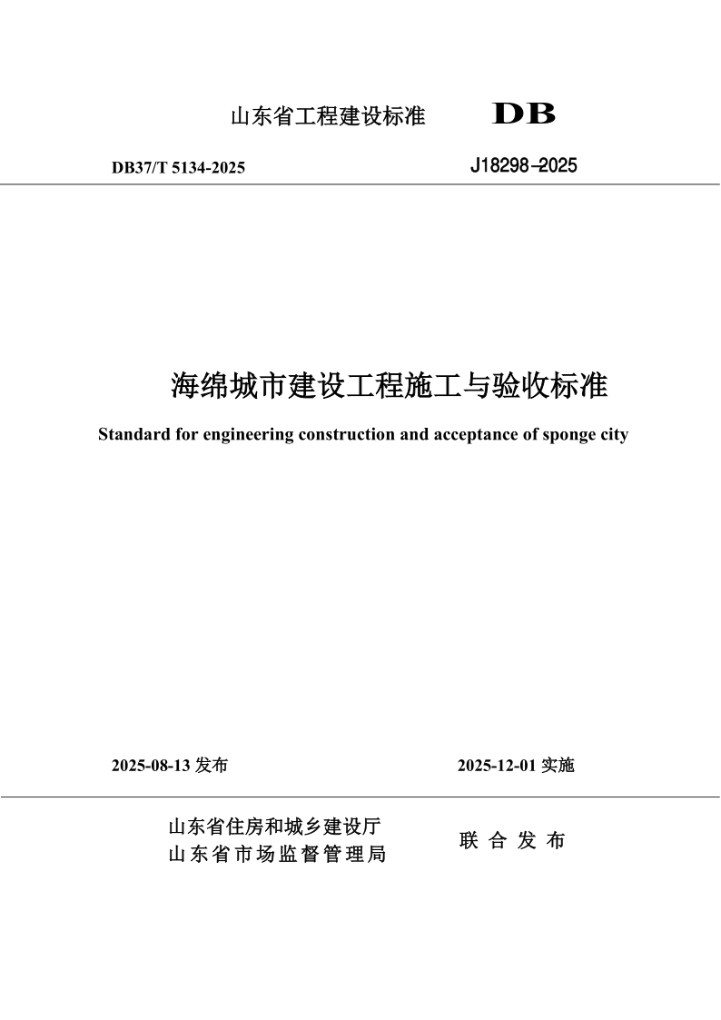 DB37/T5134-2025 海绵城市建设工程施工与验收标准