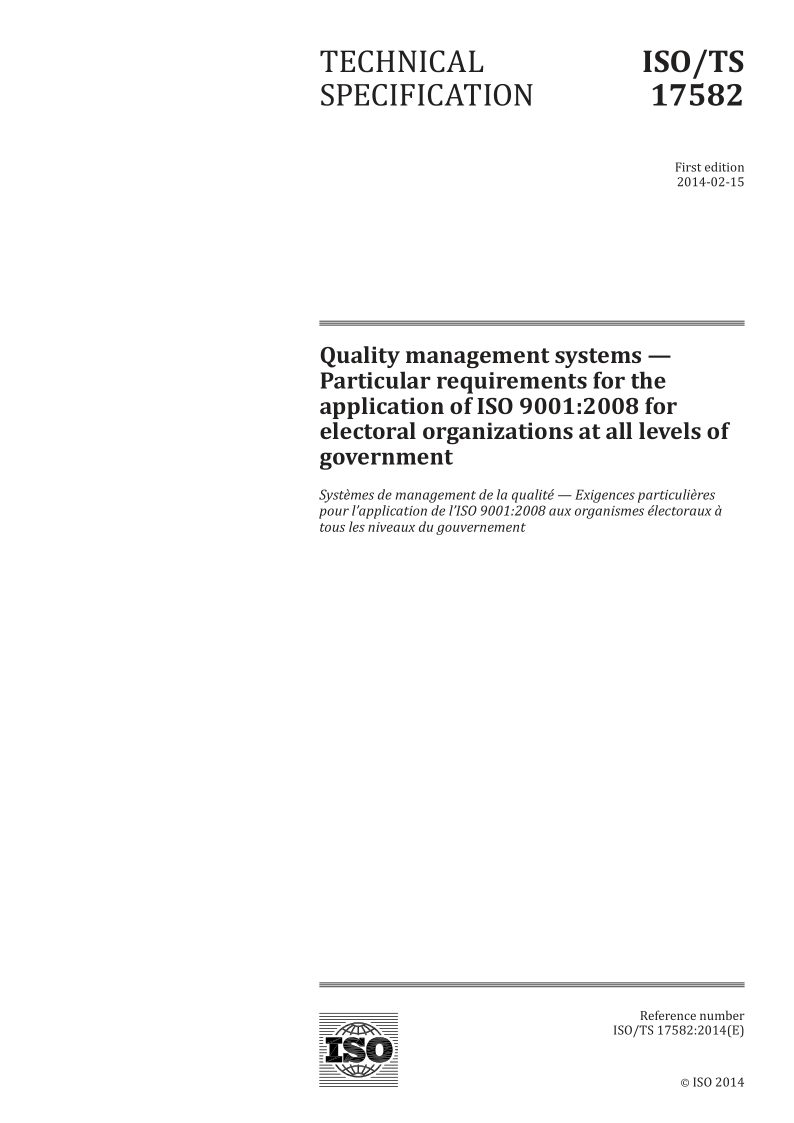 ISO/TS 17582-2014 Quality management systems -- Particular requirements for the application of ISO 9001:2008 for e...