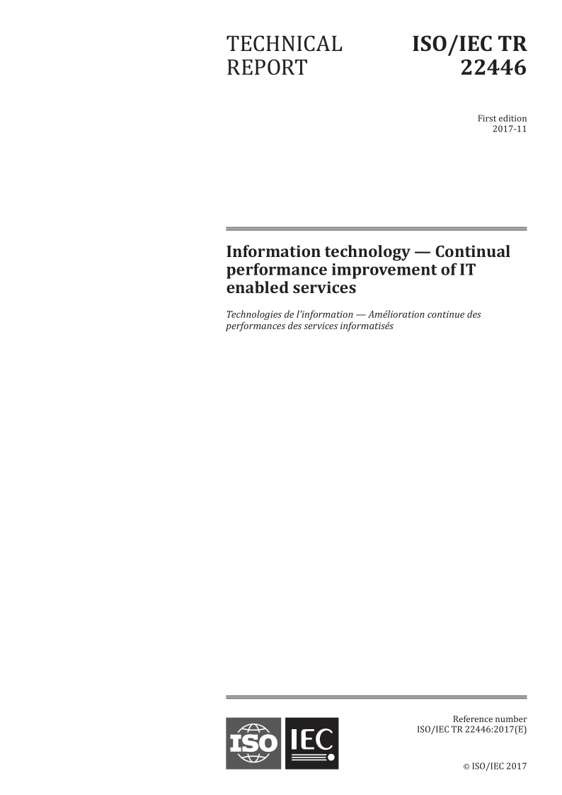 ISO/IEC TR 22446-2017 Information technology -- Continual performance improvement of IT enabled services