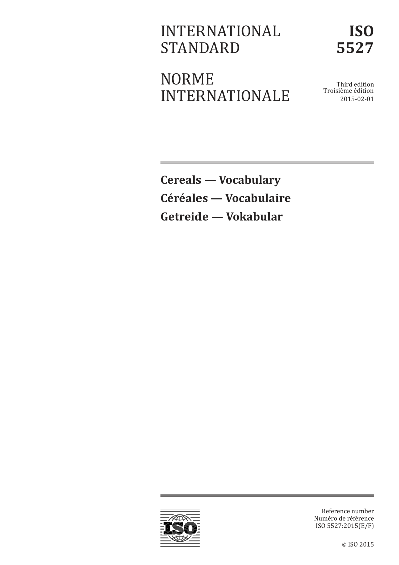 ISO 5527-2015 Cereals -- Vocabulary