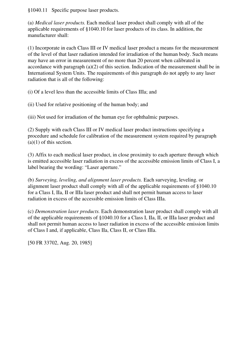 21CFR 1040.11-2018 Specific purpose laser products.
