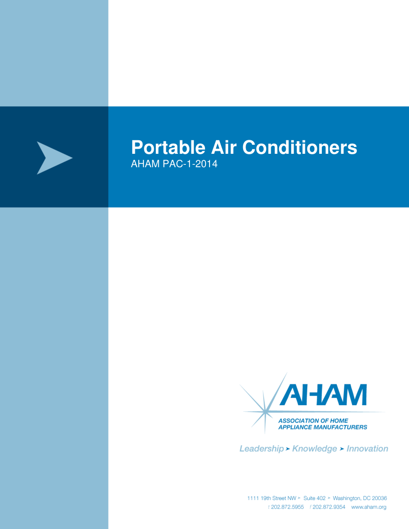 AHAM PAC-1-2014 便携式空调