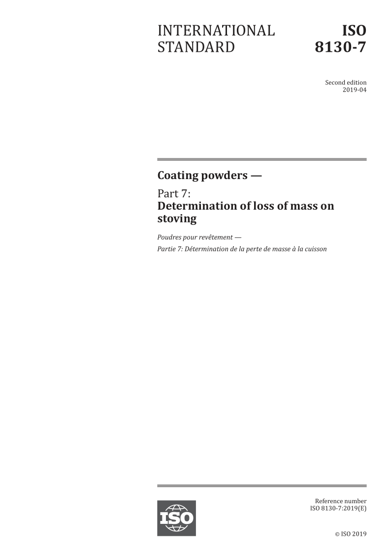 ISO 8130-7-2019 Coating powders — Part 7: Determination of loss of mass on stoving