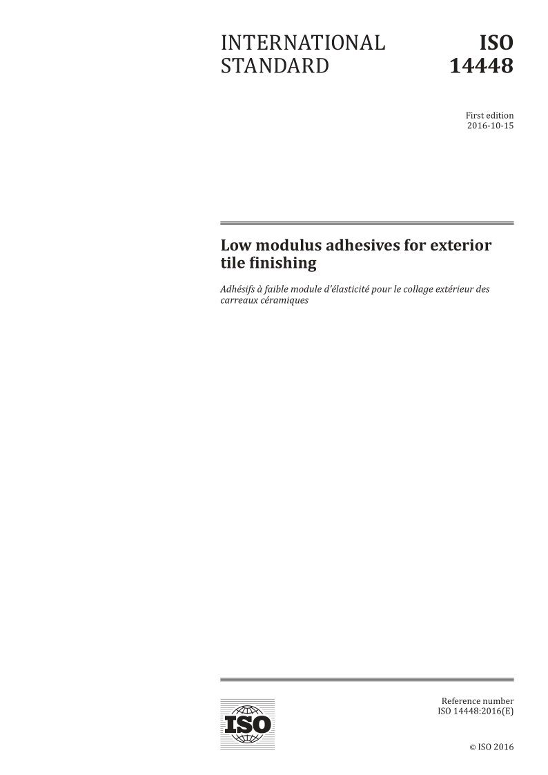ISO 14448-2016 Low modulus adhesives for exterior tile finishing