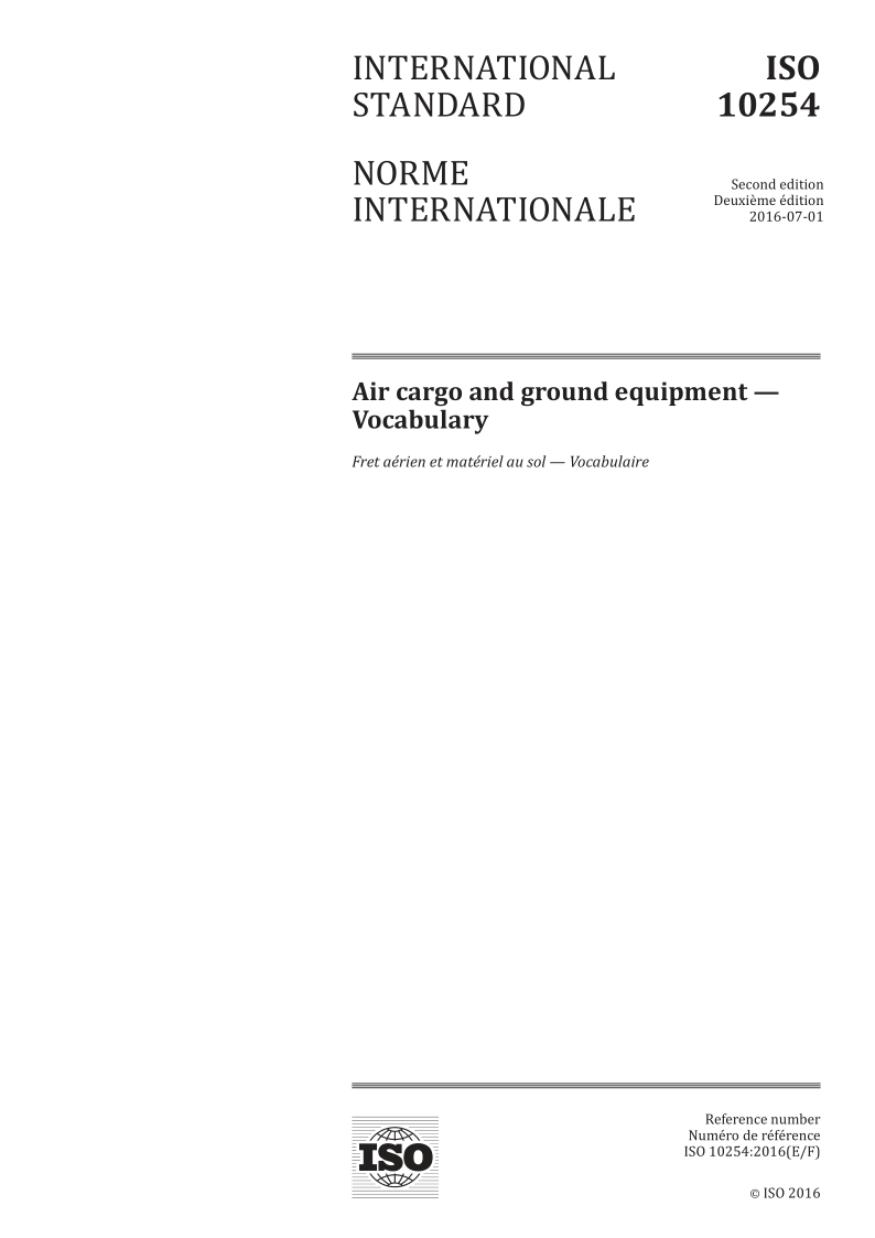 ISO 10254-2016 Air cargo and ground equipment -- Vocabulary