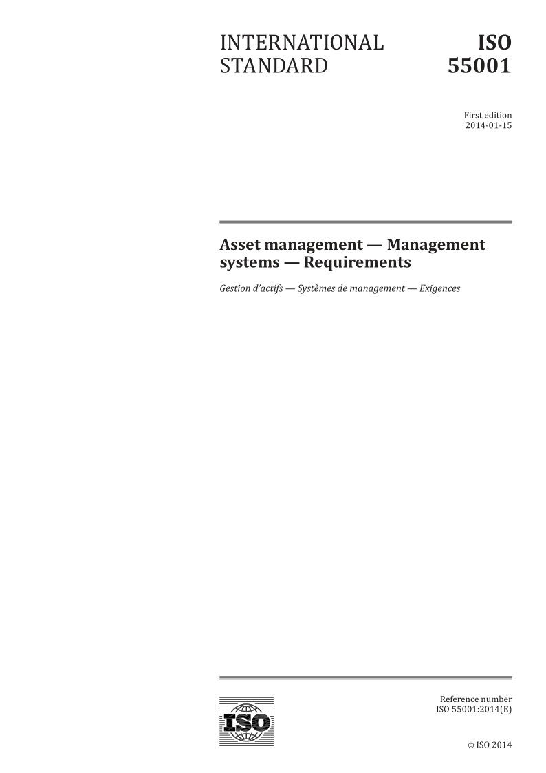 ISO 55001-2014 Asset management -- Management systems -- Requirements