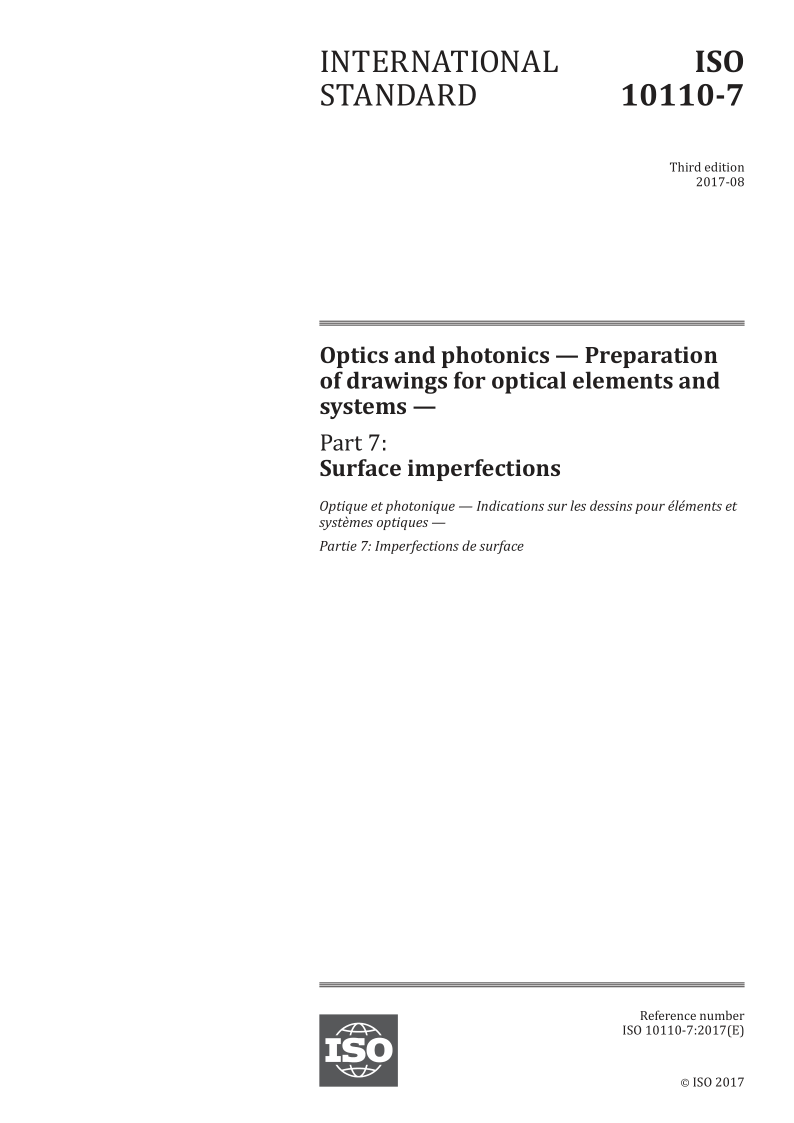 ISO 10110-7-2017 Optics and photonics -- Preparation of drawings for optical elements and systems -- Part 7: Surfa...